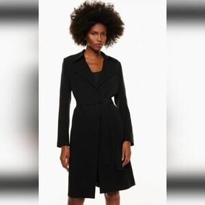 BABATON Black Lyocell Adira Trench Coat Long Sleeves Pockets Modern Quiet Luxury